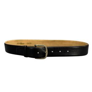 Vintage Black Leather Western Silver Buckle Belt Men Small